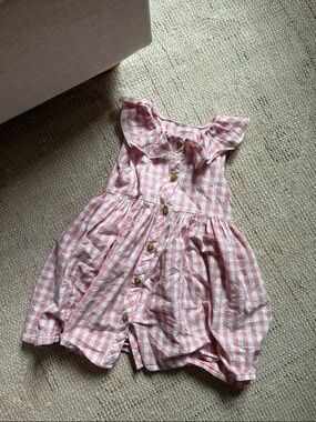 Pink Gingham Button-Front Sundress with Ruffle Collar